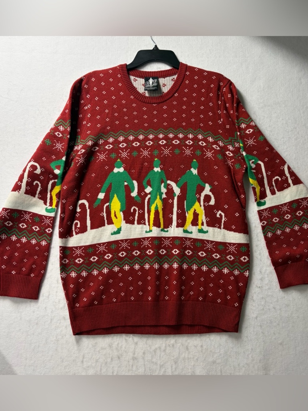 ELF Buddy the Elf Sweater Adult Size Large Red and Green Festive Christmas CHEER